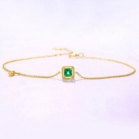 wholesale 14k Gold Japanese and Korean Light Luxury Jewelry Palace Square Emerald Gemstone Bracelet Accessory-【Bracelet】14k gold emerald 180mm