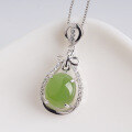 wholesale 925 Sterling Silver Inlaid Hetian Jade Necklace with Certificate, Minimalist Hollow-out National Trend Ancient Style Green Jade Pendant, Gift for Mom-0-1