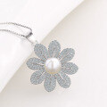 wholesale S925 Metal Fashion Petal Micro-Paved Zircon Pendant with Freshwater Pearl Necklace for Women-0-3