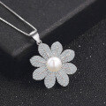 wholesale S925 Metal Fashion Petal Micro-Paved Zircon Pendant with Freshwater Pearl Necklace for Women-0-1