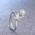 wholesale 925 Sterling Silver Inlaid with Hetian Jade Butterfly Semi-Circular Adjustable Ring with Certificate, New Chinese Style Jewelry for Women-0-1