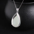 wholesale 925 Silver Inlaid Hetian Jade Pendant with Certificate, New Chinese Style Hanfu Accessory, Elegant White Teardrop Necklace-0-3