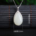wholesale 925 Silver Inlaid Hetian Jade Pendant with Certificate, New Chinese Style Hanfu Accessory, Elegant White Teardrop Necklace-0-5