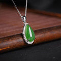 wholesale 925 Sterling Silver Antique Style Hetian Jade Pendant with Appraisal Certificate, Green Jade Waterdrop Necklace Women's Pendant-0-1