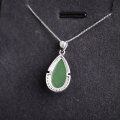 wholesale 925 Sterling Silver Antique Style Hetian Jade Pendant with Appraisal Certificate, Green Jade Waterdrop Necklace Women's Pendant-0-2