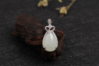 wholesale 925 Sterling Silver with Hetian Jade Waterdrop Pendant and Certificate, Royal Style Crown Inlaid White Jade Necklace Gift for Women-12*18mm teardrop white jade pendant (without chain)  925 silver