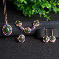 wholesale 925 Sterling Silver Plated Rose Gold with Certified Hetian Jasper Set, Cold Enamel Cloisonné Wedding Jewelry Four-Piece Set-0-1