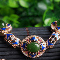 wholesale 925 Sterling Silver Plated Rose Gold with Certified Hetian Jasper Set, Cold Enamel Cloisonné Wedding Jewelry Four-Piece Set-0-7