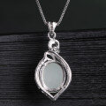 wholesale 925 sterling silver inlaid with antique-style Hetian jade pendant featuring a cabochon white jade, comes with certificate, women's small necklace accessory-0-1