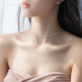 wholesale 925 Silver Women's Choker Necklace with Full Diamond Accents Short Sweet Collarbone Chain D3397-0-1