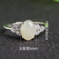 wholesale 925 Silver Inlaid White Jade Open-Ended Women's Ring with Certificate, Cheongsam Style Natural Jade Jewelry Adjustable Hetian Jade Ring-0-5
