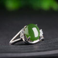 wholesale 925 Silver Inlaid Hetian Jade Ring with Certificate, Direct from Manufacturer, Green Gemstone, Adjustable Opening, Jasper Women's Ring-0-1