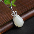 wholesale 925 Sterling Silver with Hetian Jade Waterdrop Pendant and Certificate, Royal Style Crown Inlaid White Jade Necklace Gift for Women-0-1