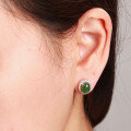 wholesale 925 silver inlaid with simple antique-style jade earrings, featuring a cabochon-cut Hetian jade, accompanied by an appraisal certificate-0-3