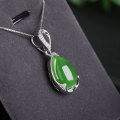wholesale 925 sterling silver inlaid with certified Hetian jade pendant, minimalist antique-style green jade drop necklace for women-0-1