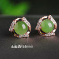 wholesale Vintage Jade Earrings with Certificate, 925 Silver Rose Gold-Plated, Hetian Jade Stud Earrings for Women, Perfect for Qipao and Hanfu-0-5