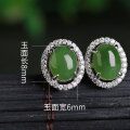 wholesale 925 silver inlaid with simple antique-style jade earrings, featuring a cabochon-cut Hetian jade, accompanied by an appraisal certificate-0-2
