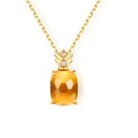 wholesale Metal material first, Japanese-style light jewelry sweet and lively pineapple pendant casual and versatile elegant pink crystal necklace for women wholesale-Citrine [Pendant] without chain 925 silver