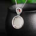 wholesale 925 Sterling Silver with Certificate Hetian Jade Pendant Fashionable Large Cabochon White Jade Pendant with Red Zircon for Women-0-3
