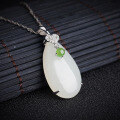 wholesale 925 Silver Inlaid Hetian Jade Pendant with Certificate, Wholesale Jade Bead Necklace, Ancient Style Green Jade Bead, Waterdrop White Jade Pendant for Women-0-1
