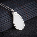 wholesale 925 Silver Inlaid Hetian Jade Pendant with Certificate, Wholesale Jade Bead Necklace, Ancient Style Green Jade Bead, Waterdrop White Jade Pendant for Women-0-2
