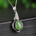 wholesale 925 Sterling Silver Wholesale Ethnic Style Inlaid with Hetian Jade Pendant with Certificate, Green Jade Teardrop-shaped Pendant for Women-0-1