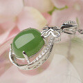 wholesale 925 Sterling Silver Inlaid Hetian Jade Necklace with Certificate, Minimalist Hollow-out National Trend Ancient Style Green Jade Pendant, Gift for Mom-0-5