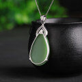 wholesale 925 Sterling Silver Hetian Jade Pendant Inlaid with Natural and Elegant Drop-Shaped Green Jade, Women's Necklace-0-2