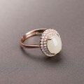 wholesale Rose gold plated 925 sterling silver with Hetian jade open-adjustable women's ring, direct from manufacturer, elegant European and American style white jade open-end silver ring-0-1