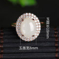 wholesale Rose gold plated 925 sterling silver with Hetian jade open-adjustable women's ring, direct from manufacturer, elegant European and American style white jade open-end silver ring-0-5