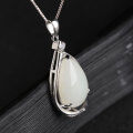 wholesale 925 Silver Inlaid Hetian Jade Pendant with Certificate, Retro Ethnic Style Hanfu Necklace, Waterdrop Gemstone Necklace-0-3