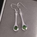 wholesale 925 Sterling Silver Fashionable Natural Hetian Jade Earrings with Certificate, Elegant Long Green Jade Ear Accessories-0-2