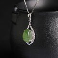 wholesale 925 Sterling Silver Pendant with Certified Hetian Jade, National Trend Style, New Chinese Retro Green Jade Necklace-0-1
