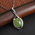 wholesale 925 Sterling Silver Pendant with Certified Hetian Jade, National Trend Style, New Chinese Retro Green Jade Necklace-0-0