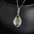 wholesale 925 Sterling Silver Pendant with Certified Hetian Jade, National Trend Style, New Chinese Retro Green Jade Necklace-0-2