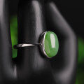 wholesale 925 Silver Inlaid Green Jade Ring with Appraisal Certificate, Large Cabochon Green Jade Ring, Hetian Jade Women's Ring, Openable-0-2