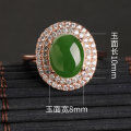 wholesale 925 Sterling Silver Inlaid with Hetian Jade Ring for Women, Personalized Rose Gold Green Jade Adjustable Ring, Jasper Ring with Diamond Accents-0-5
