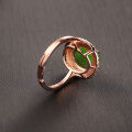 wholesale 925 Sterling Silver Inlaid with Hetian Jade Ring for Women, Personalized Rose Gold Green Jade Adjustable Ring, Jasper Ring with Diamond Accents-0-2
