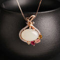 wholesale Rose Gold Plated 925 Silver Inlaid Fortuna Bag Hetian Jade Pendant for Women with Appraisal Certificate Ethnic Style Fortuna Bag Jade Necklace-0-2