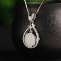 wholesale 925 Sterling Silver with White Jade Hollow-Out Pendant with Certificate, Wholesale from Manufacturer in Vintage Ethnic Style-0-1