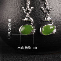 wholesale Sterling silver with certificate 925 Hetian jade earrings swan jade earrings creative style natural green jade earrings for women-Jasper 7*9mm 925 silver