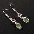 wholesale 925 Silver Jasper Ear Hooks with Certificate, Wholesale Ancient Style Silver Moon Hetian Jade Earrings Ethnic Green Jade Earrings-0-2