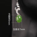 wholesale 925 Silver Jasper Ear Hooks with Certificate, Wholesale Ancient Style Silver Moon Hetian Jade Earrings Ethnic Green Jade Earrings-0-5