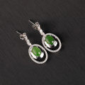 wholesale 925 Sterling Silver Inlaid with Hetian Jade Bead Earrings with Certificate, Hollow-Out Ethnic Style Green Jade Ear Studs for Women-0-2