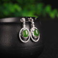 wholesale 925 Sterling Silver Inlaid with Hetian Jade Bead Earrings with Certificate, Hollow-Out Ethnic Style Green Jade Ear Studs for Women-0-1