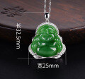 wholesale 925 Sterling Silver Mounted Hetian Green Jade Pendant Necklace with Laughing Maitreya Buddha and Certificate-0-6