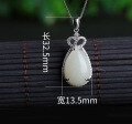 wholesale 925 Sterling Silver with Hetian Jade Waterdrop Pendant and Certificate, Royal Style Crown Inlaid White Jade Necklace Gift for Women-0-6