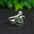 wholesale 925 Sterling Silver Inlaid with Hetian Jade Open-Ended Green Jade Ring for Women, Wholesale Jade Ruyi Silver-Wrapped Jade Ring-0-1