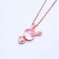 wholesale Sterling silver rose gold plated rabbit necklace with pink crystal pendant, fashionable and versatile trendy accessory-0-1