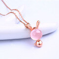 wholesale Sterling silver rose gold plated rabbit necklace with pink crystal pendant, fashionable and versatile trendy accessory-0-2